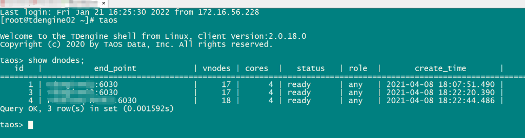 taos> show dnodes;
loveini Database